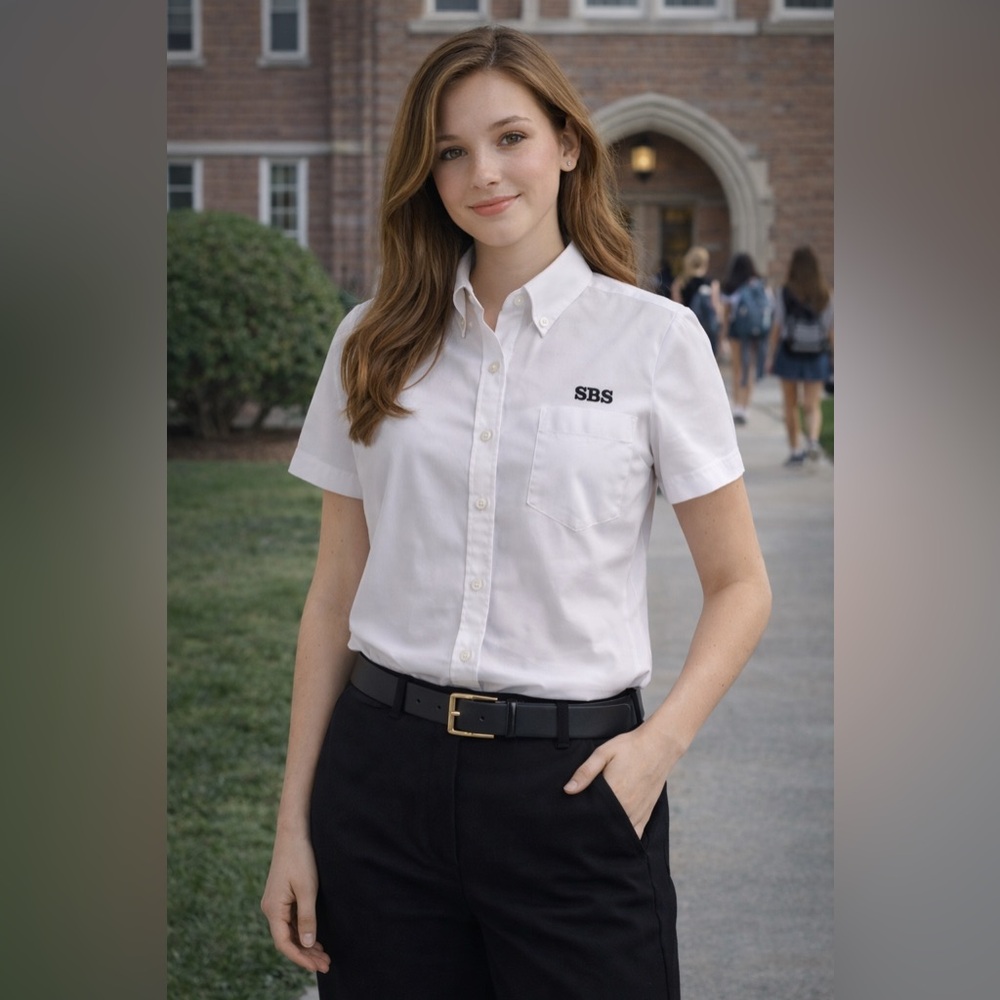 2X20 Becky Thatcher white, size S For Women Button Down Collar Short Sleeve